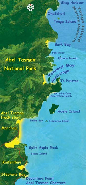 Abel Tasman Day Trip Map, with Abel Tasman Charters